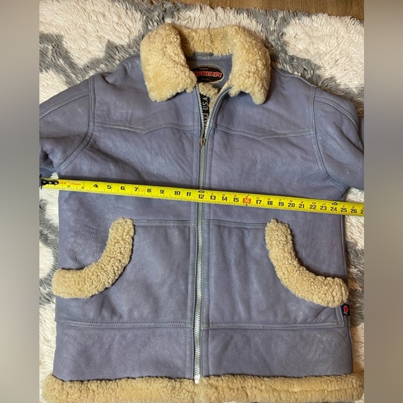 Vintage Walter Davoucci Shearling Leather Blue  Jacket Winter Mens XL - Picture 6 of 14